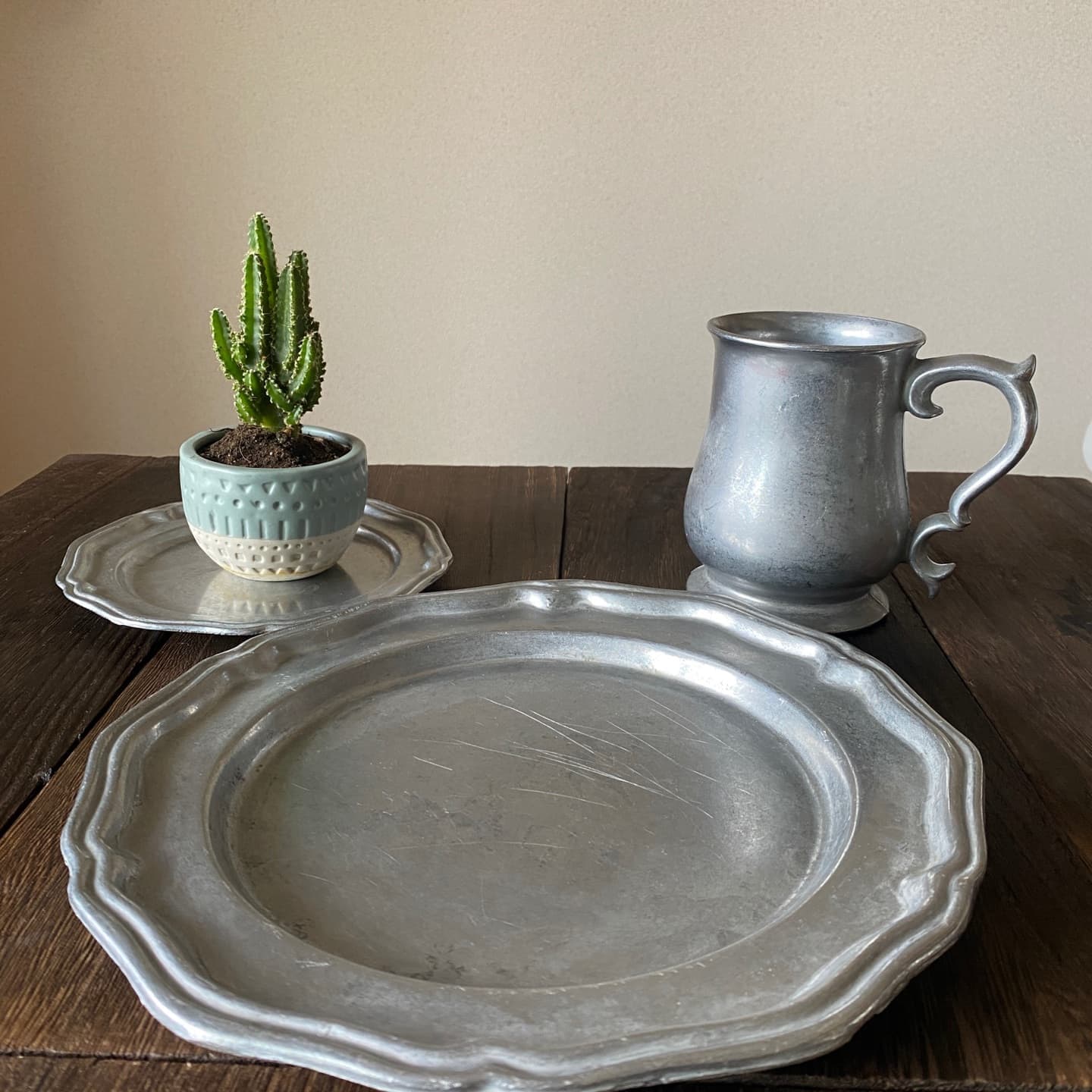 アンティークピューター花リムS004